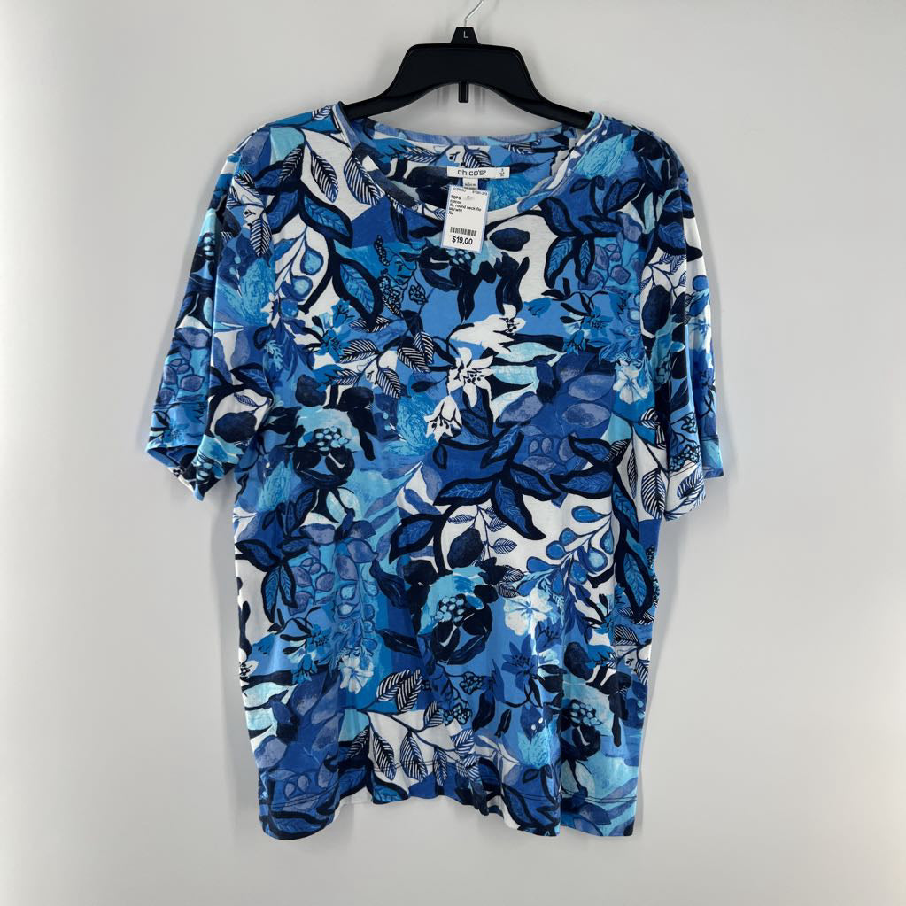 XL round neck flo print s/s tee