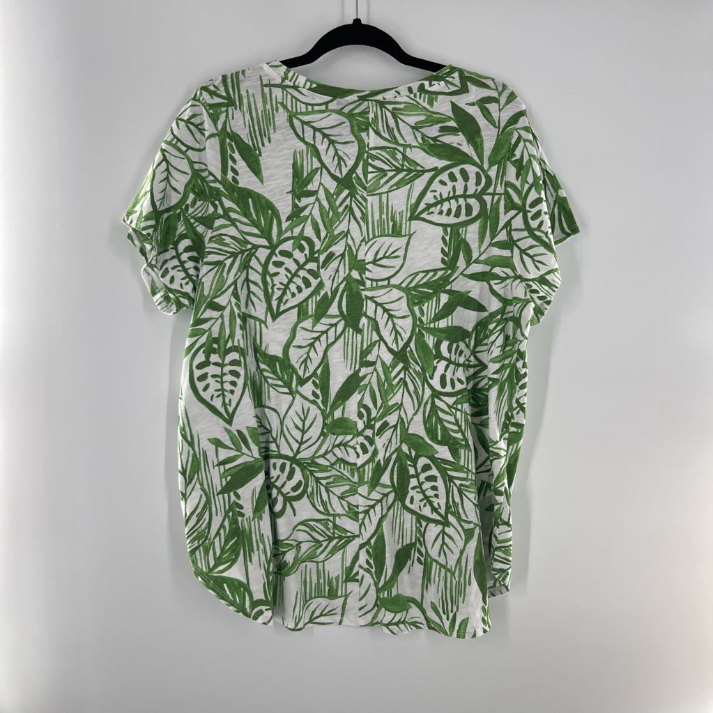 2X leaf print v-neck s/s tee