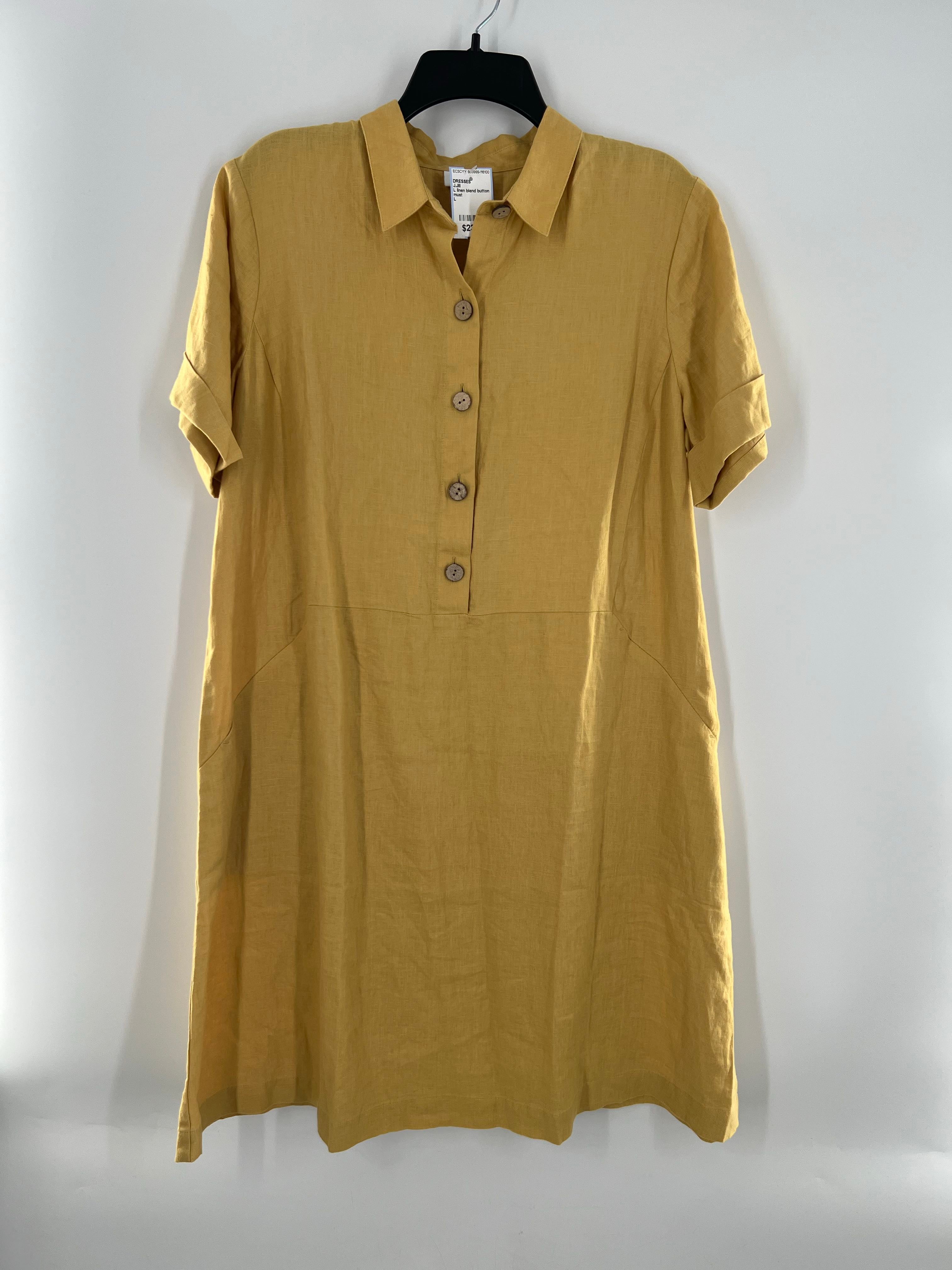 L linen blend button down s/s dress