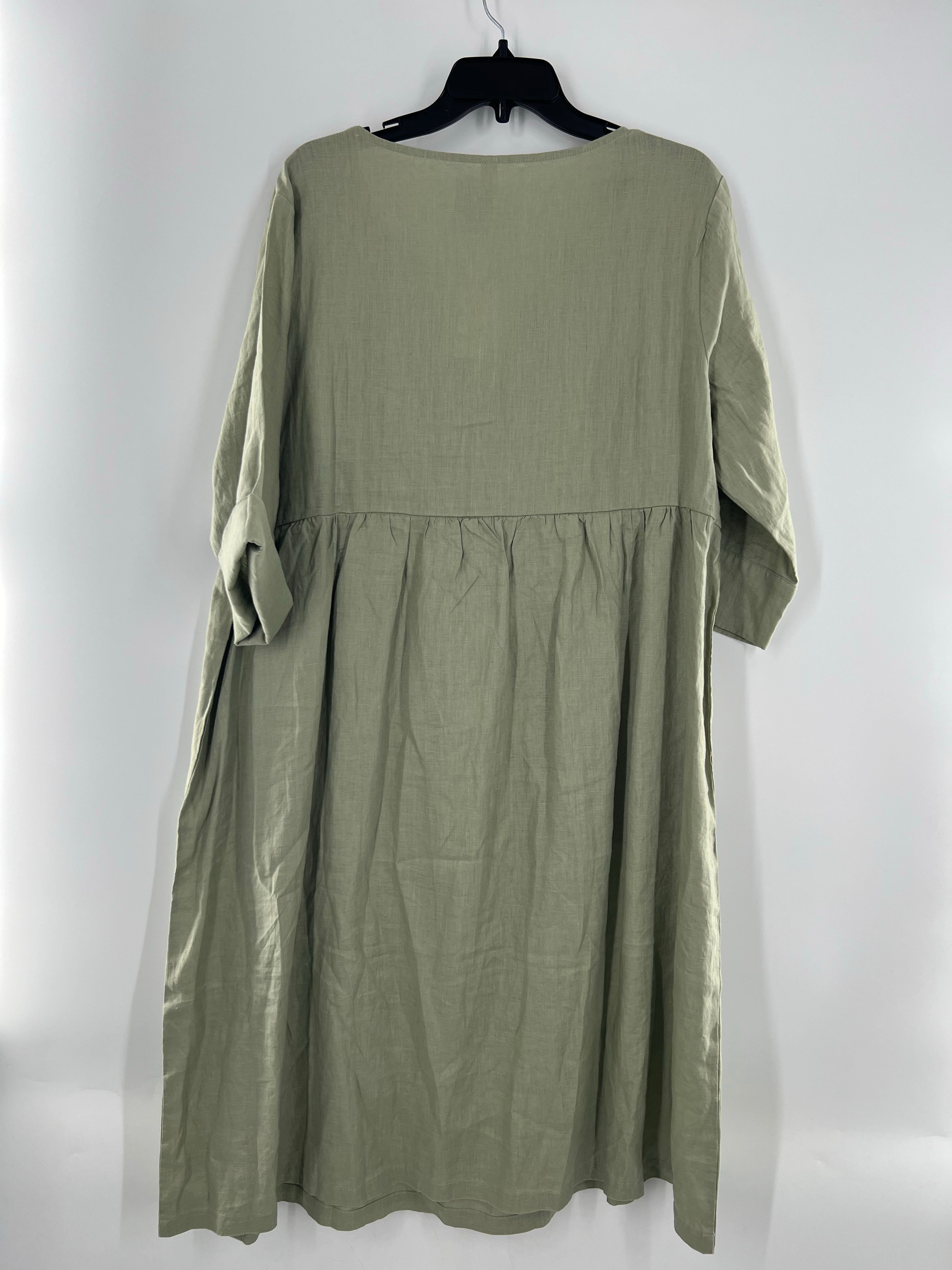 XXL linen button front 3/4 slv dress