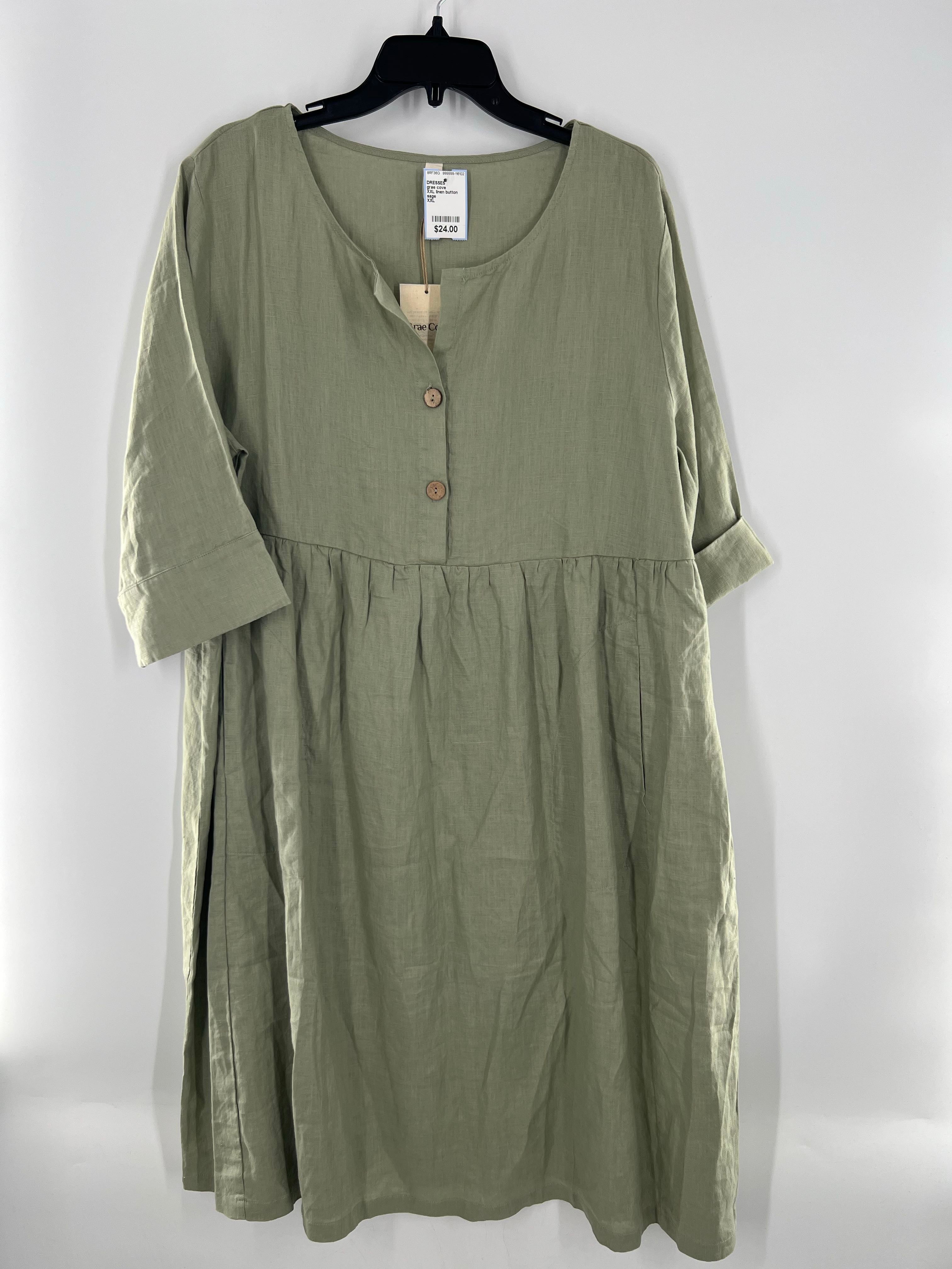XXL linen button front 3/4 slv dress