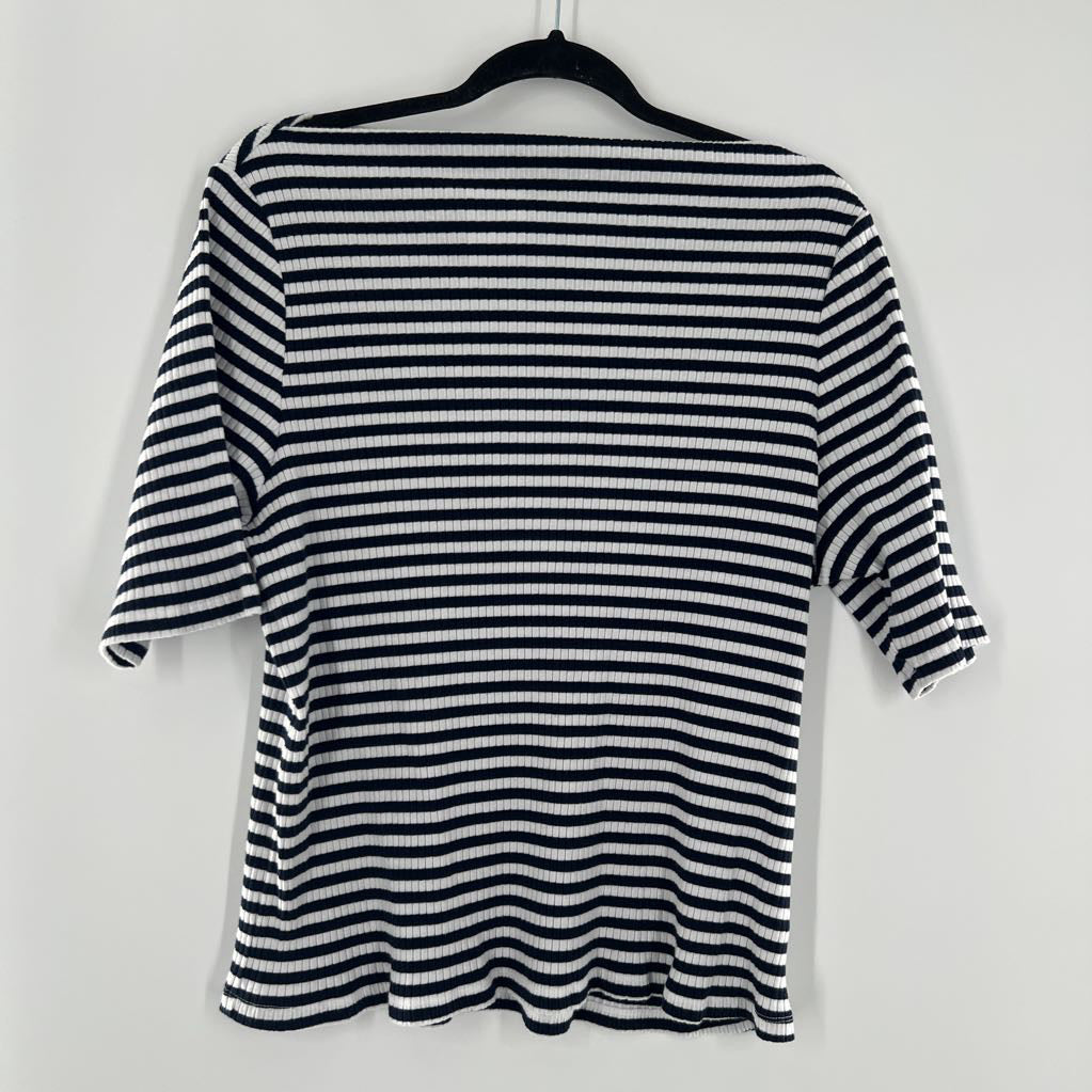 2X boat neck striped ribbed s/s top