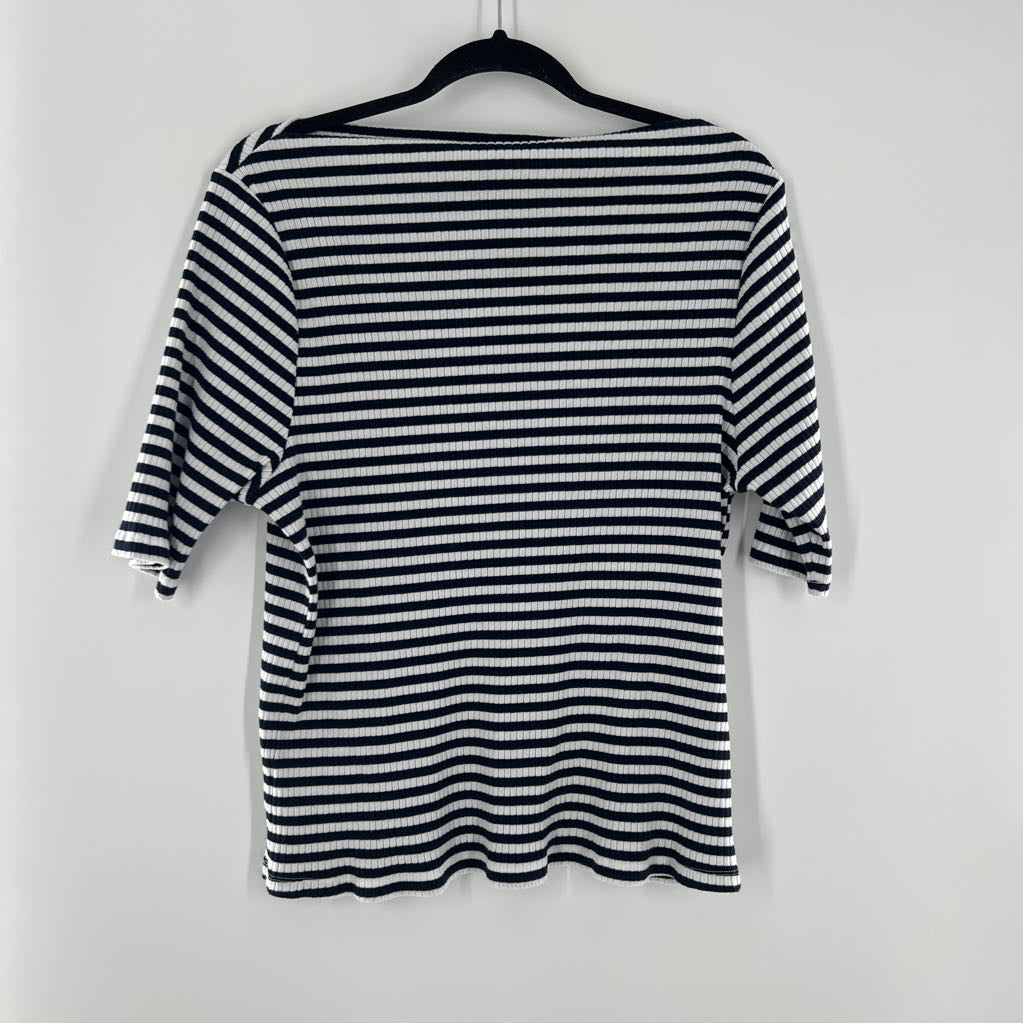 2X boat neck striped ribbed s/s top