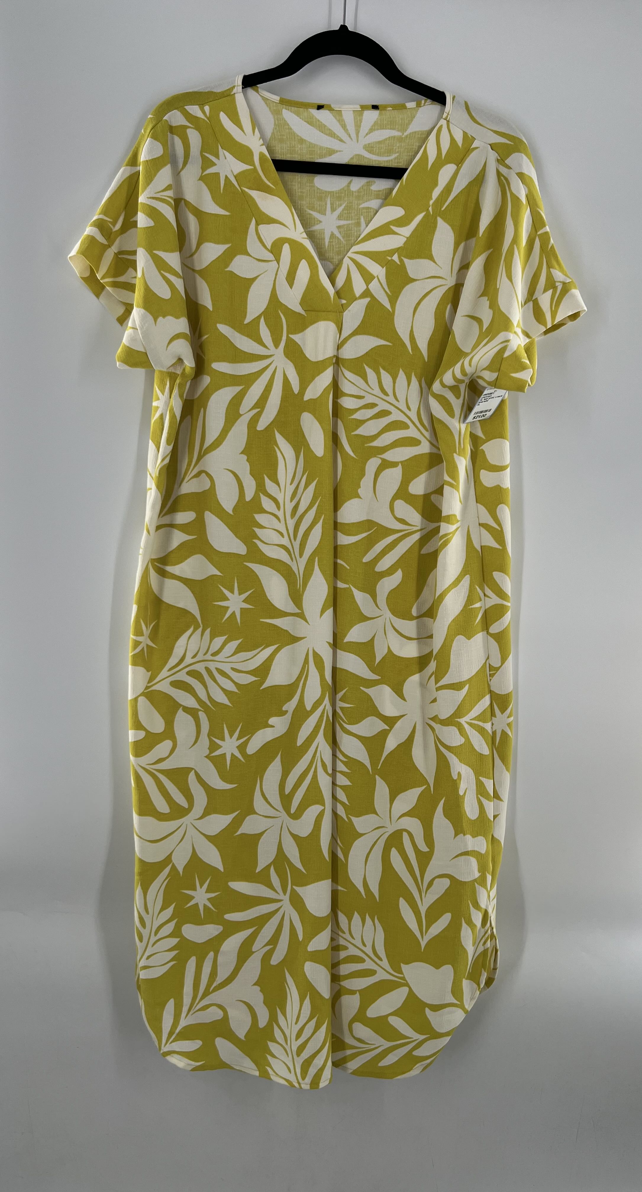 XL leaf print v-neck s/s dress