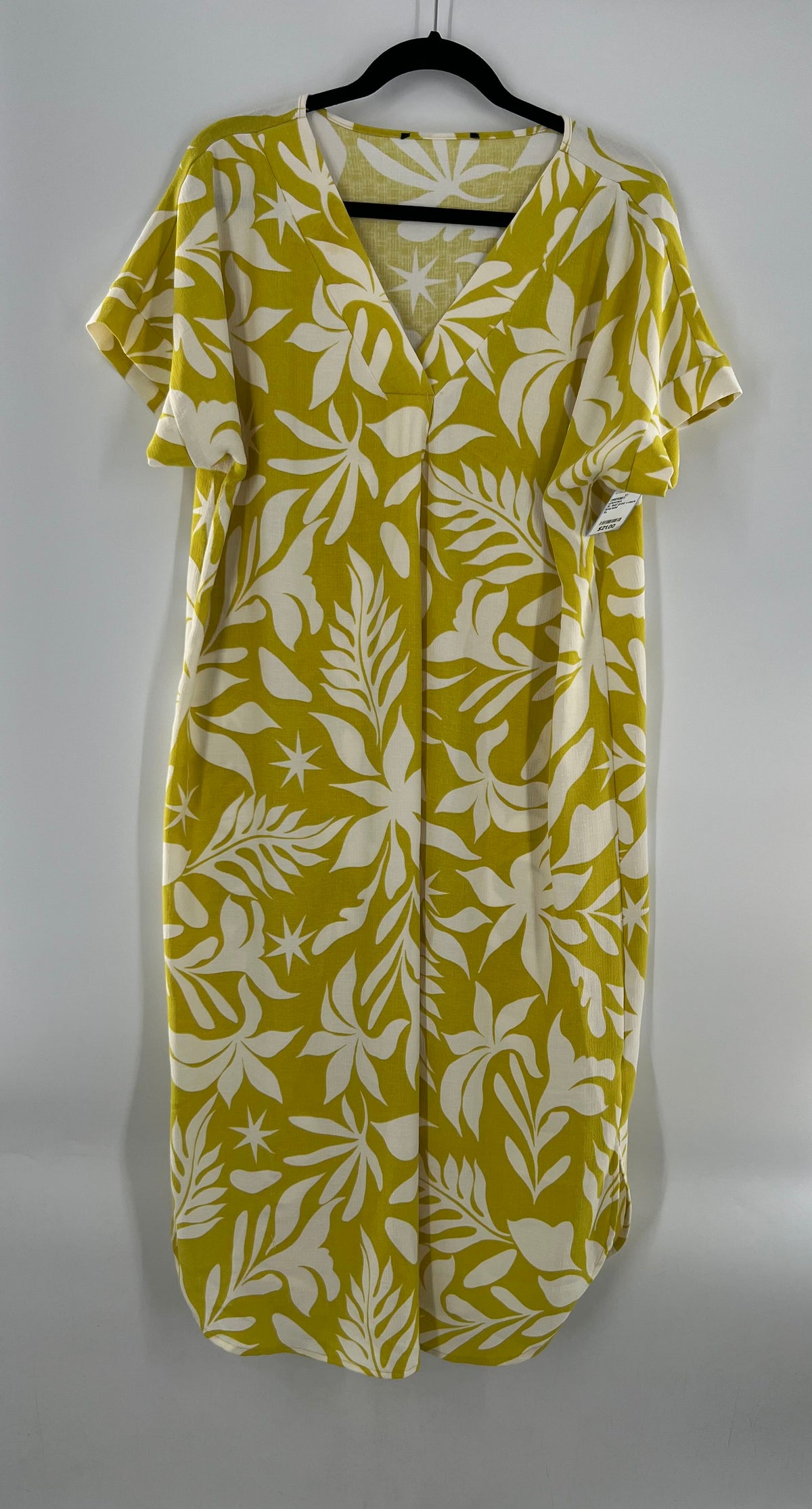 XL leaf print v-neck s/s dress