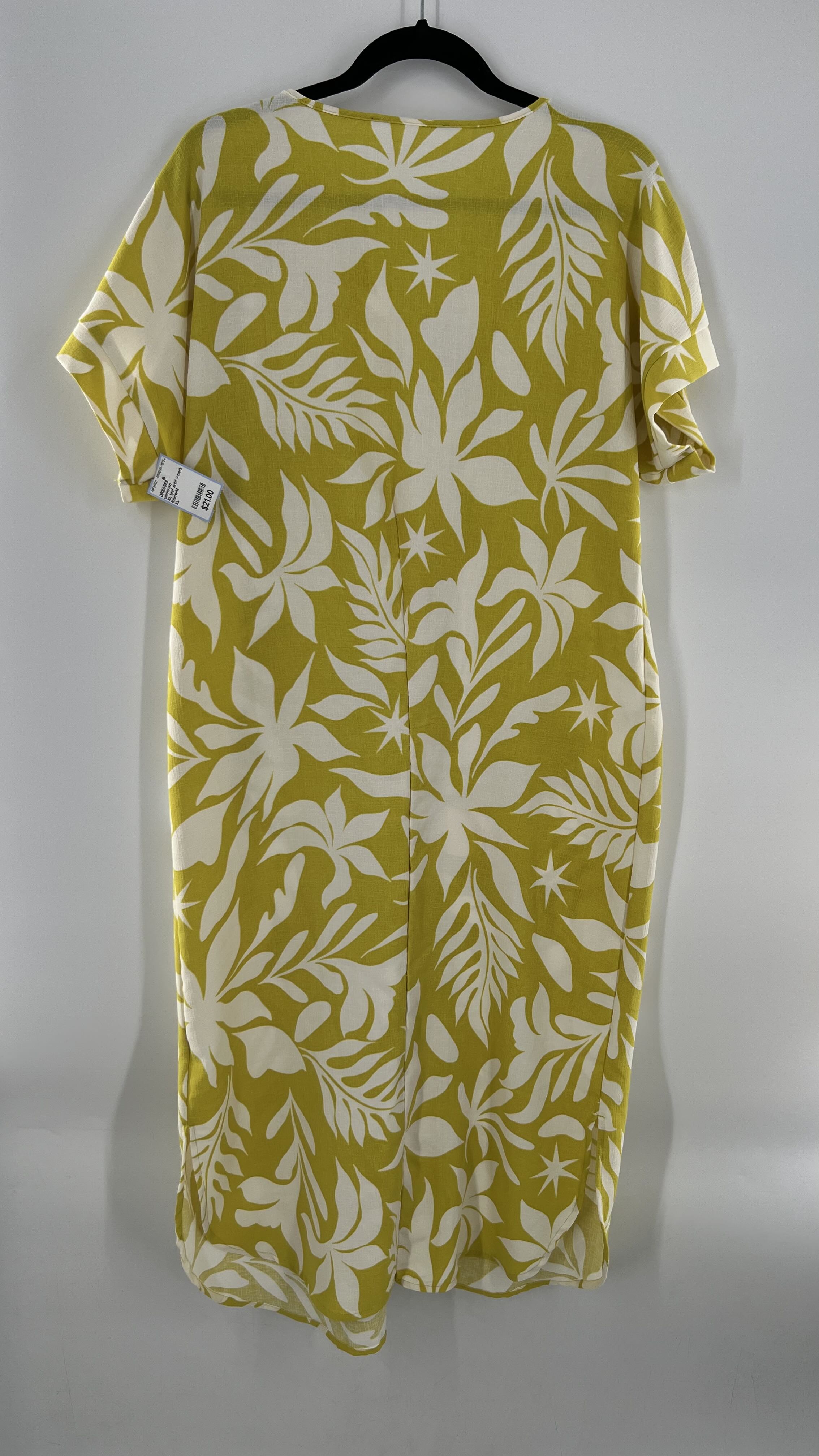 XL leaf print v-neck s/s dress