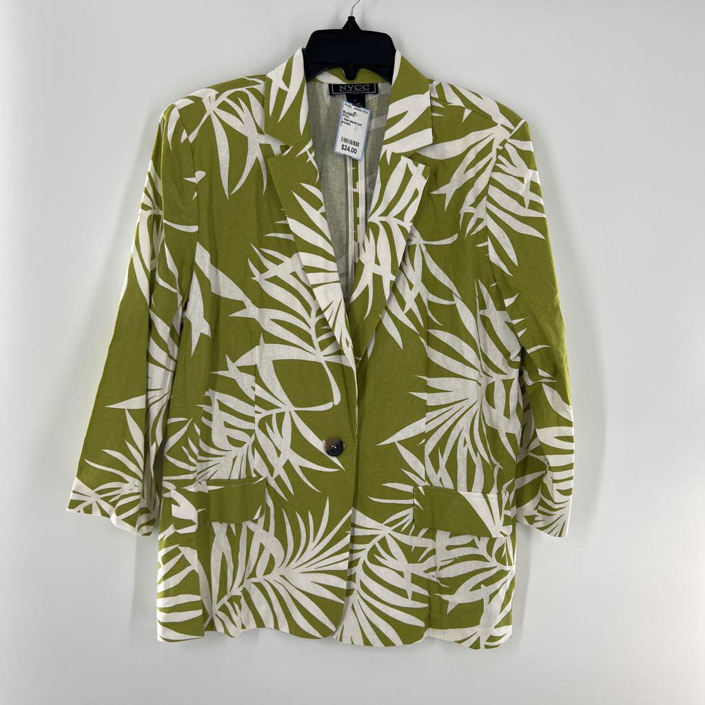 L linen blend leaf print blazer