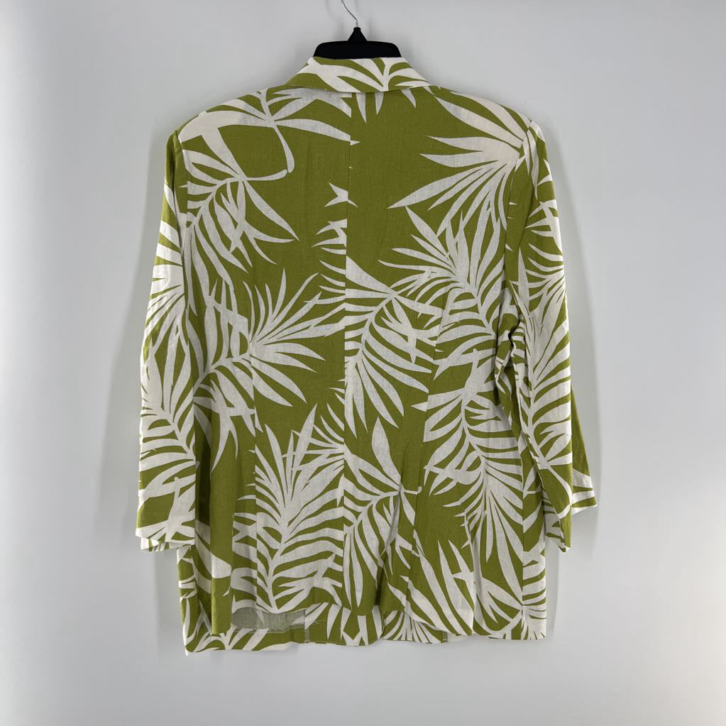 L linen blend leaf print blazer