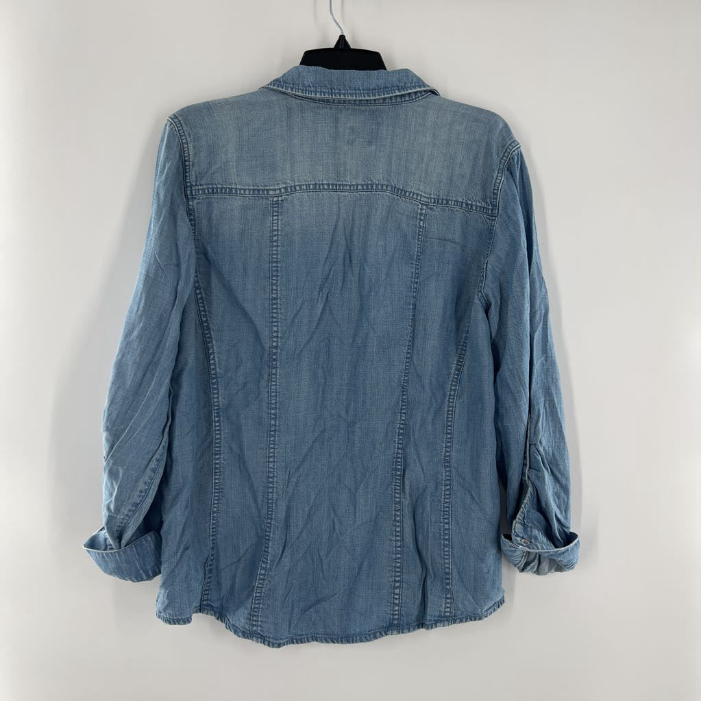 L denim button down l/s top
