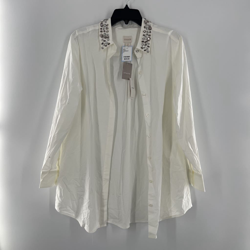 L embelished button down l/s top
