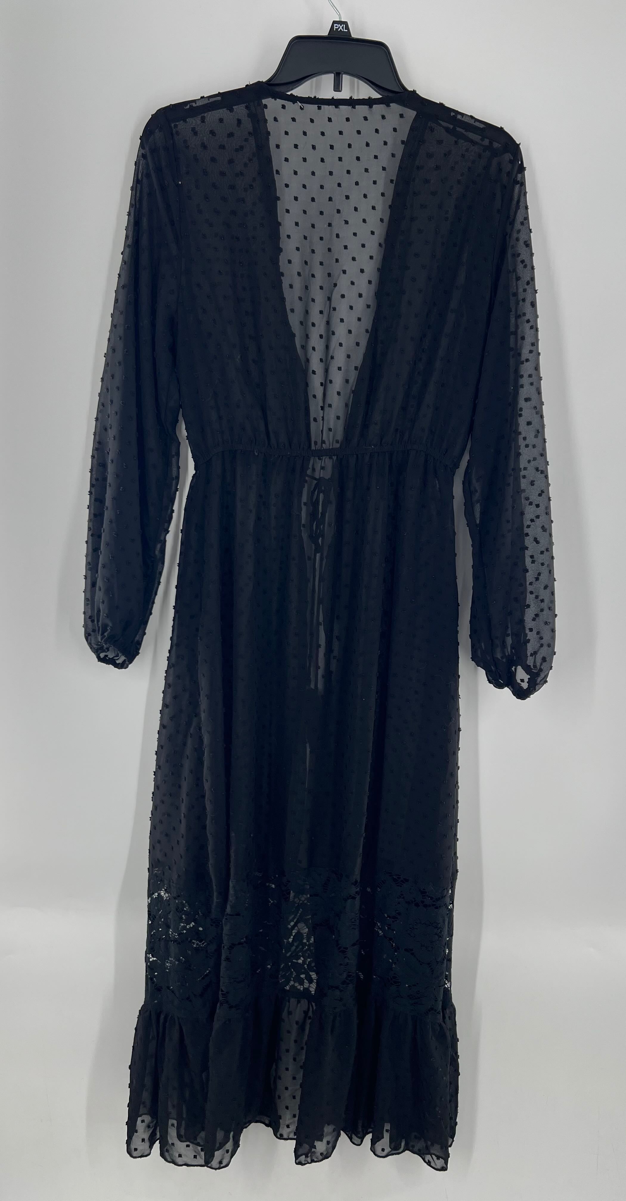 L swiss dot open front l/s cover-up