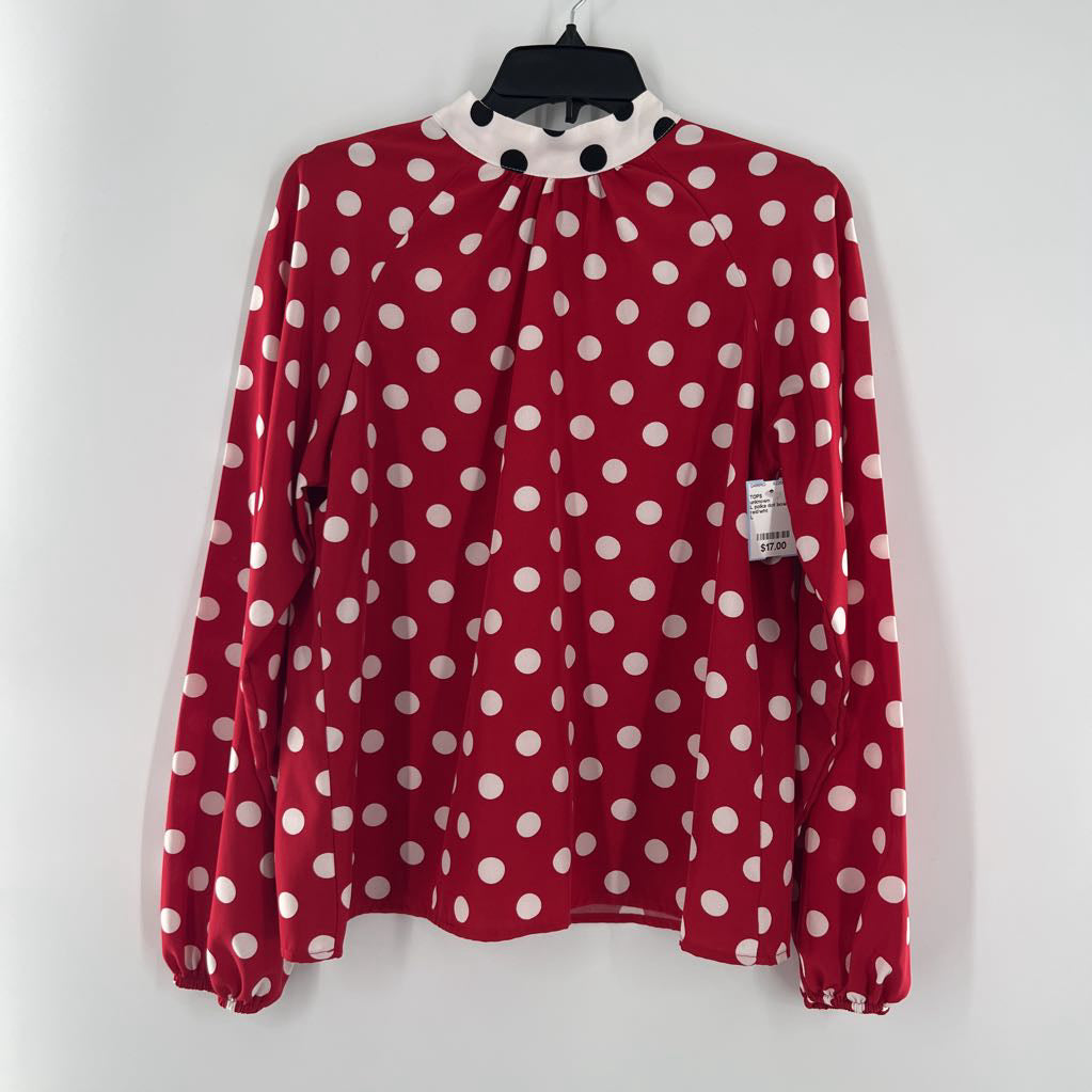 L polka dot bow-back l/s top