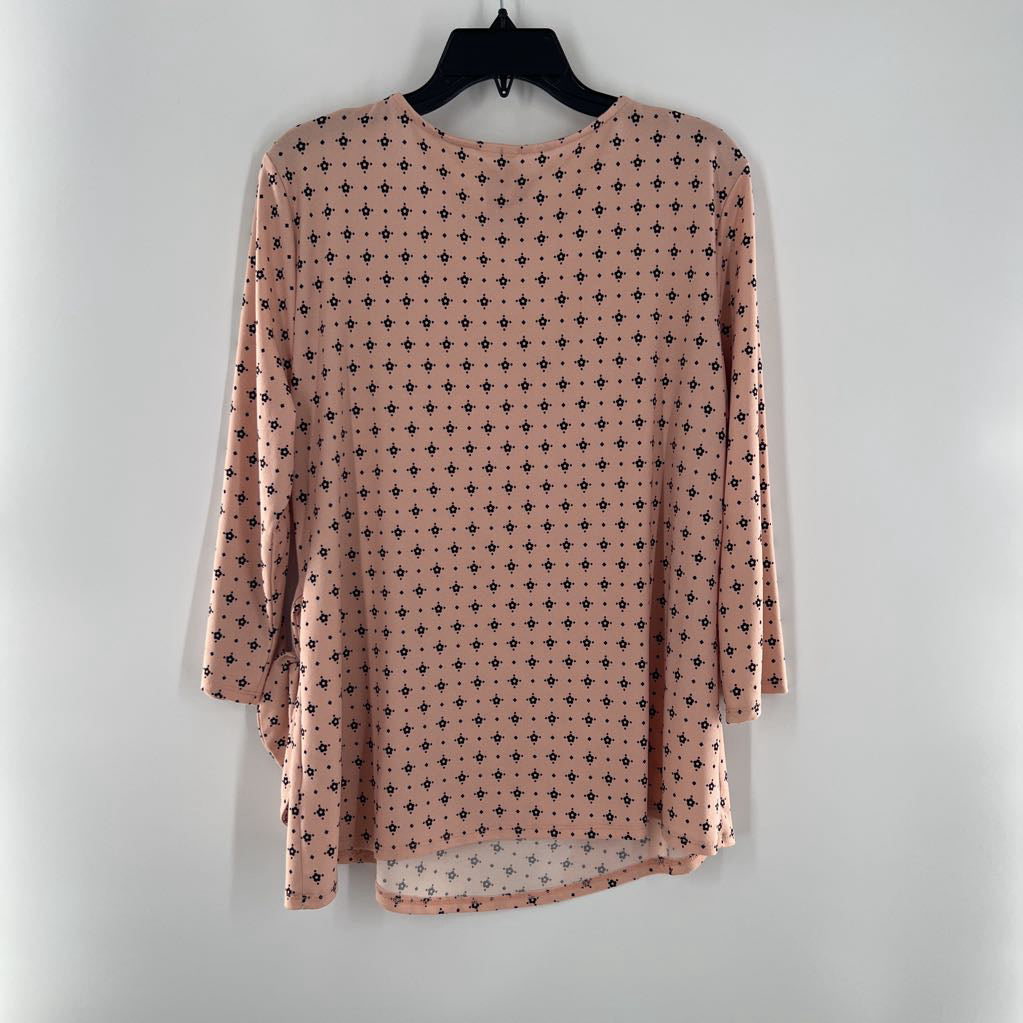 L printed side tie 3/4 slv top