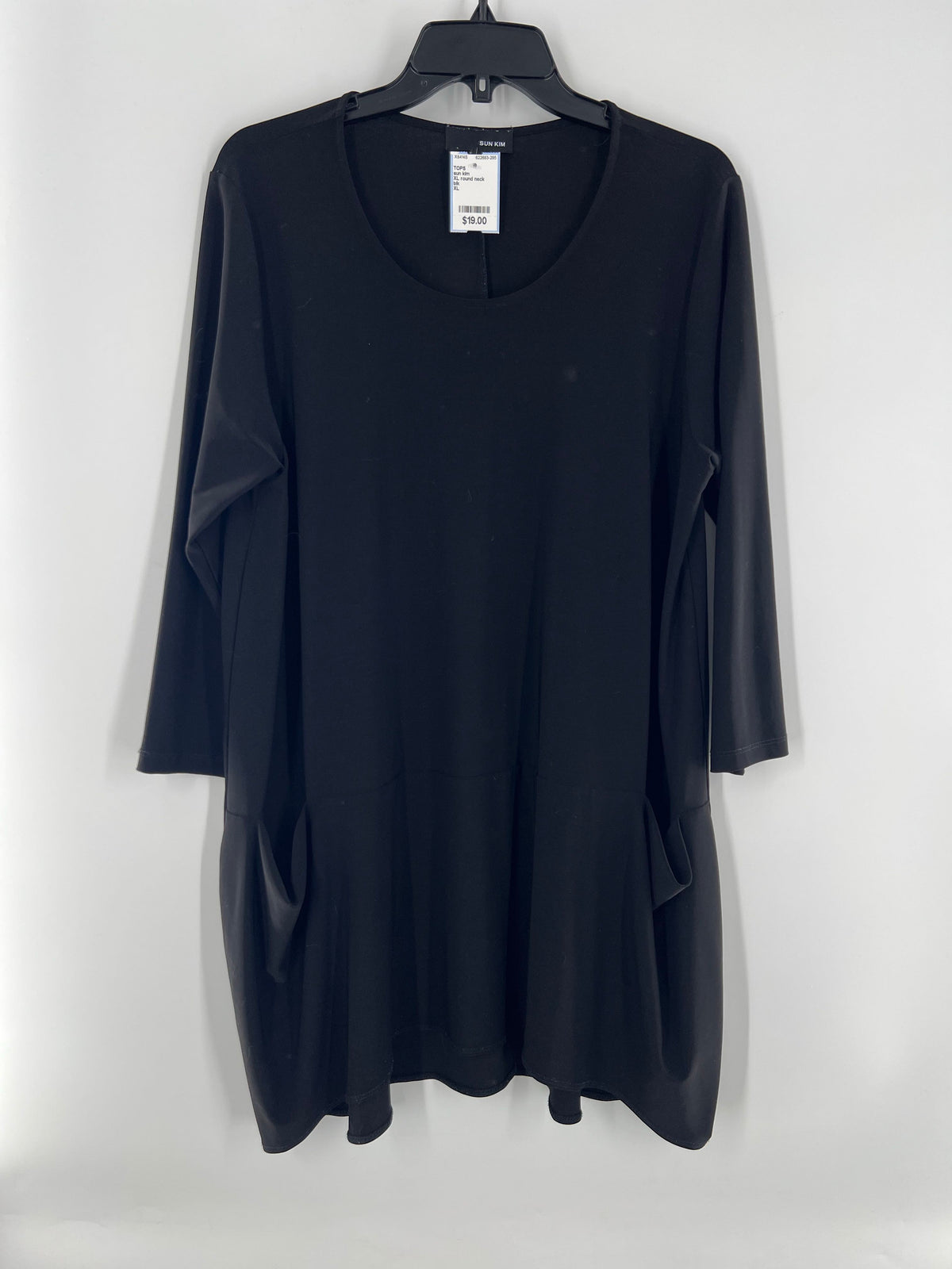 XL round neck pocket tunic l/s