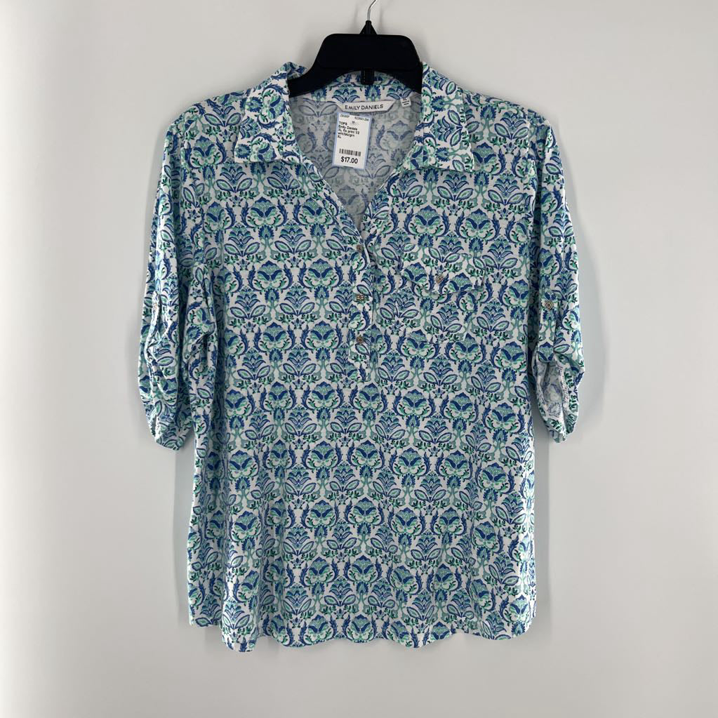 XL flo print 1/2 button down s/s top