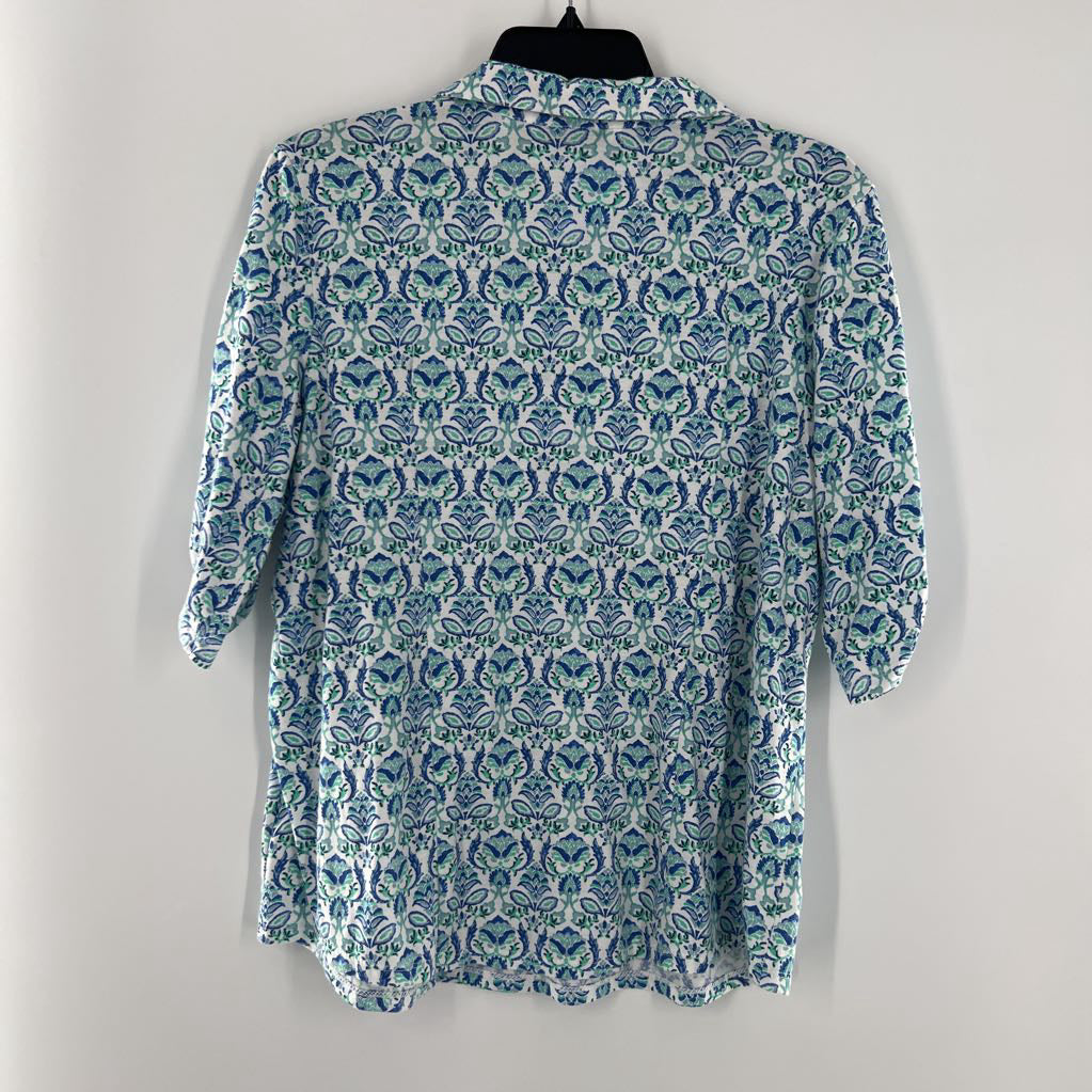 XL flo print 1/2 button down s/s top
