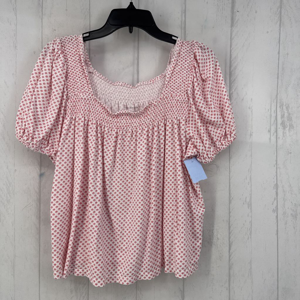Smocked Neckline Floral Print Top