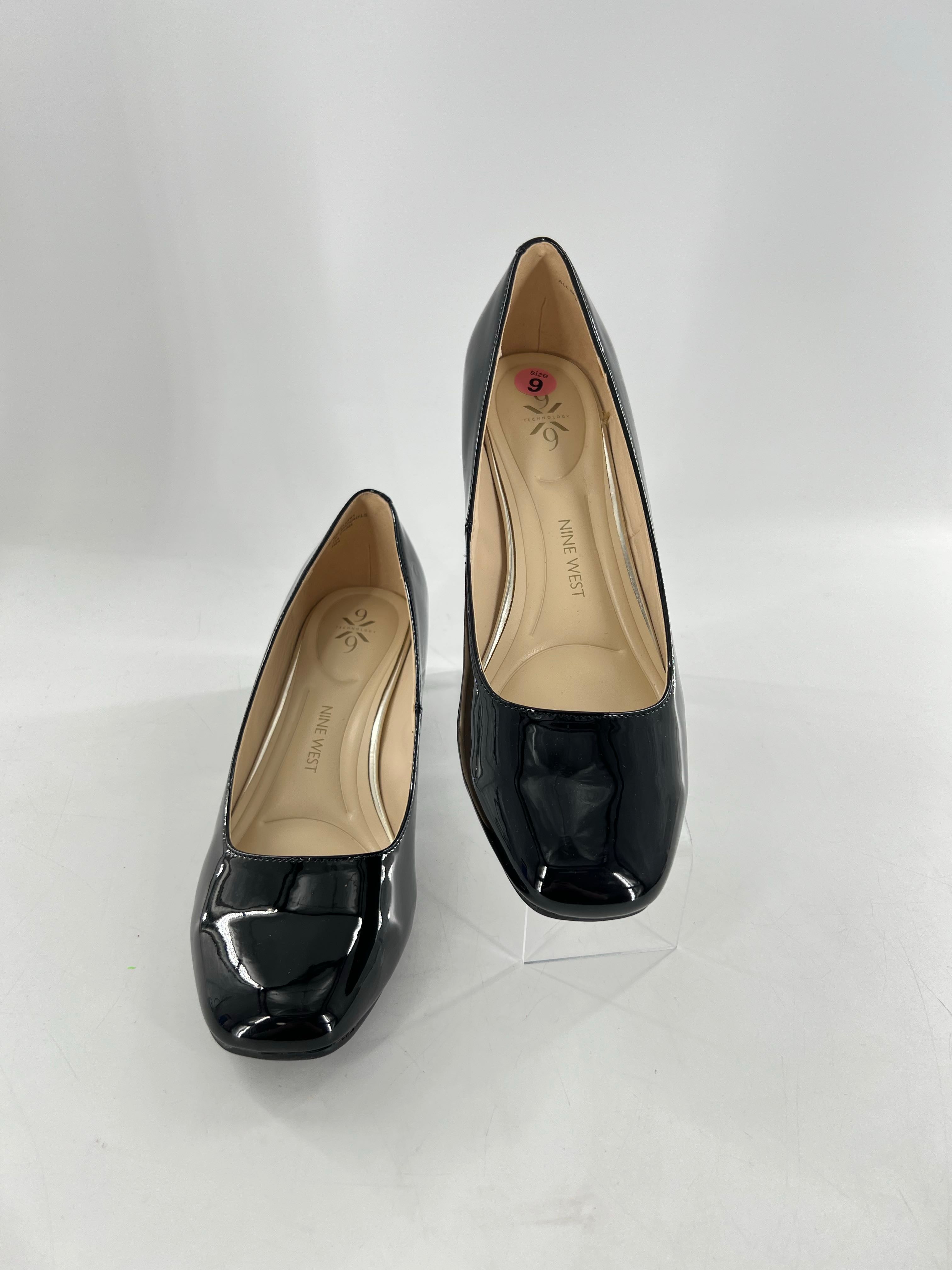 9 patent leather square toe pumps