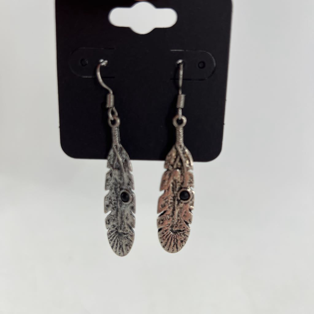 silver feather dangle earrings