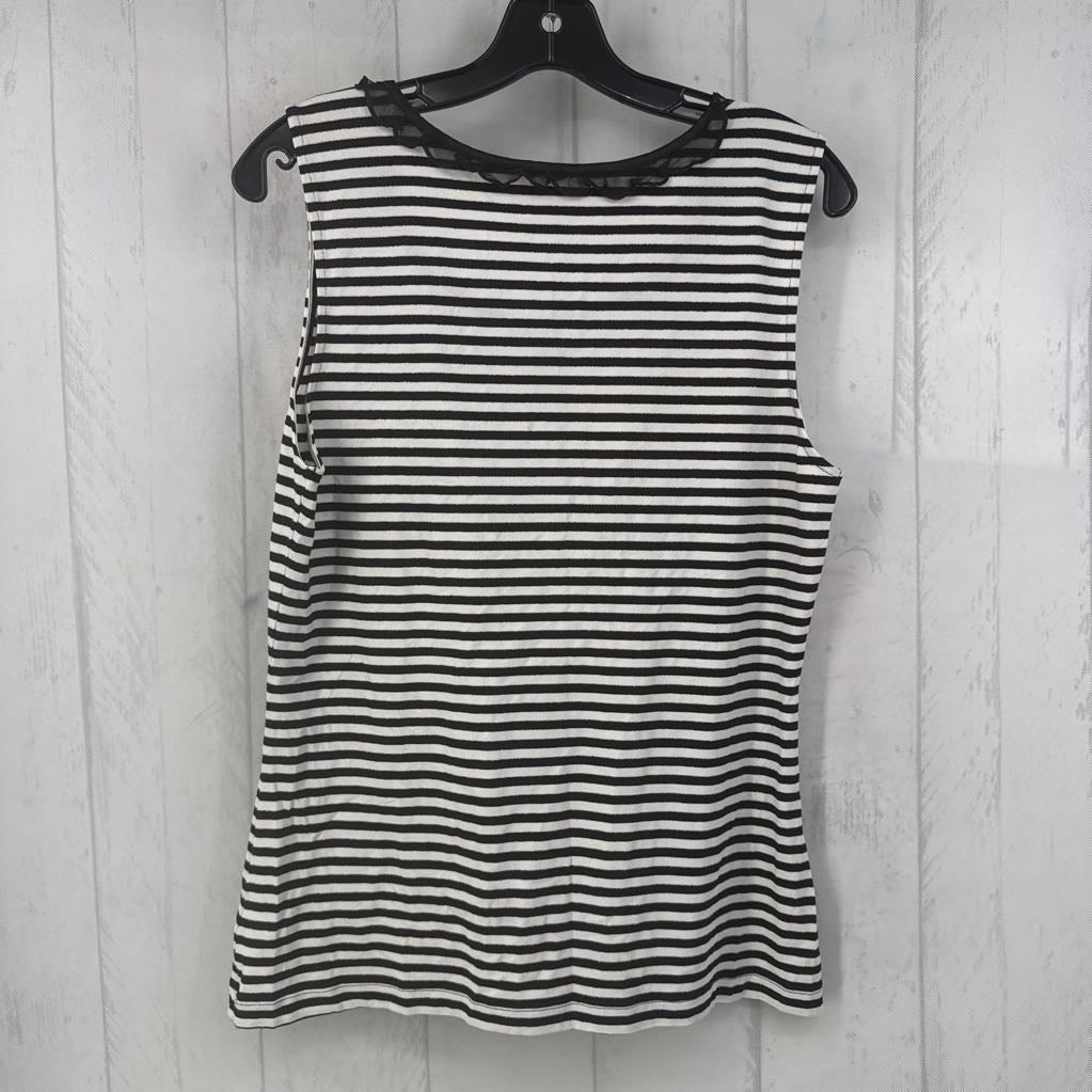 L striped ruffled v-neck tank