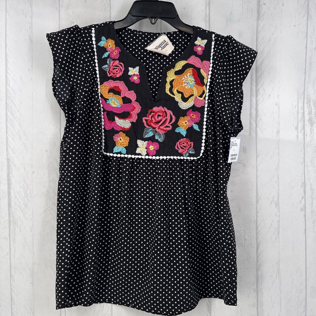 S polka dot flo embroidered s/s top