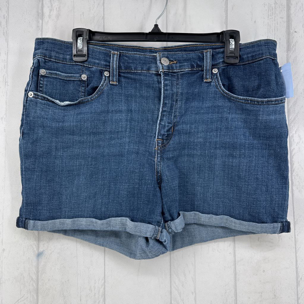 32 cuffed mid length jean shorts