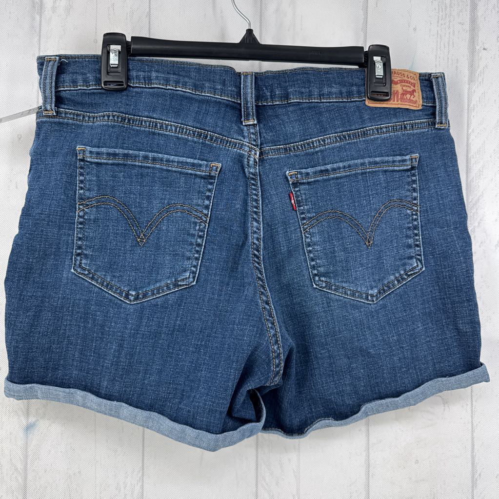 32 cuffed mid length jean shorts