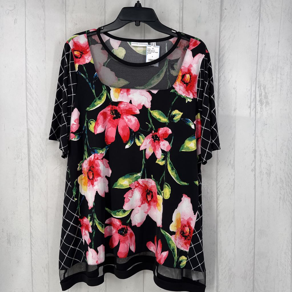 L flo print w/ mesh s/s top