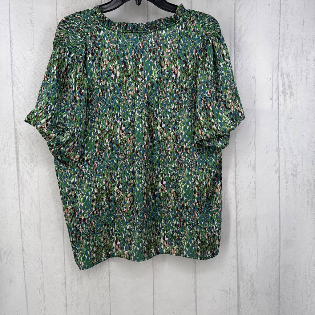 S printed notch neck s/s top