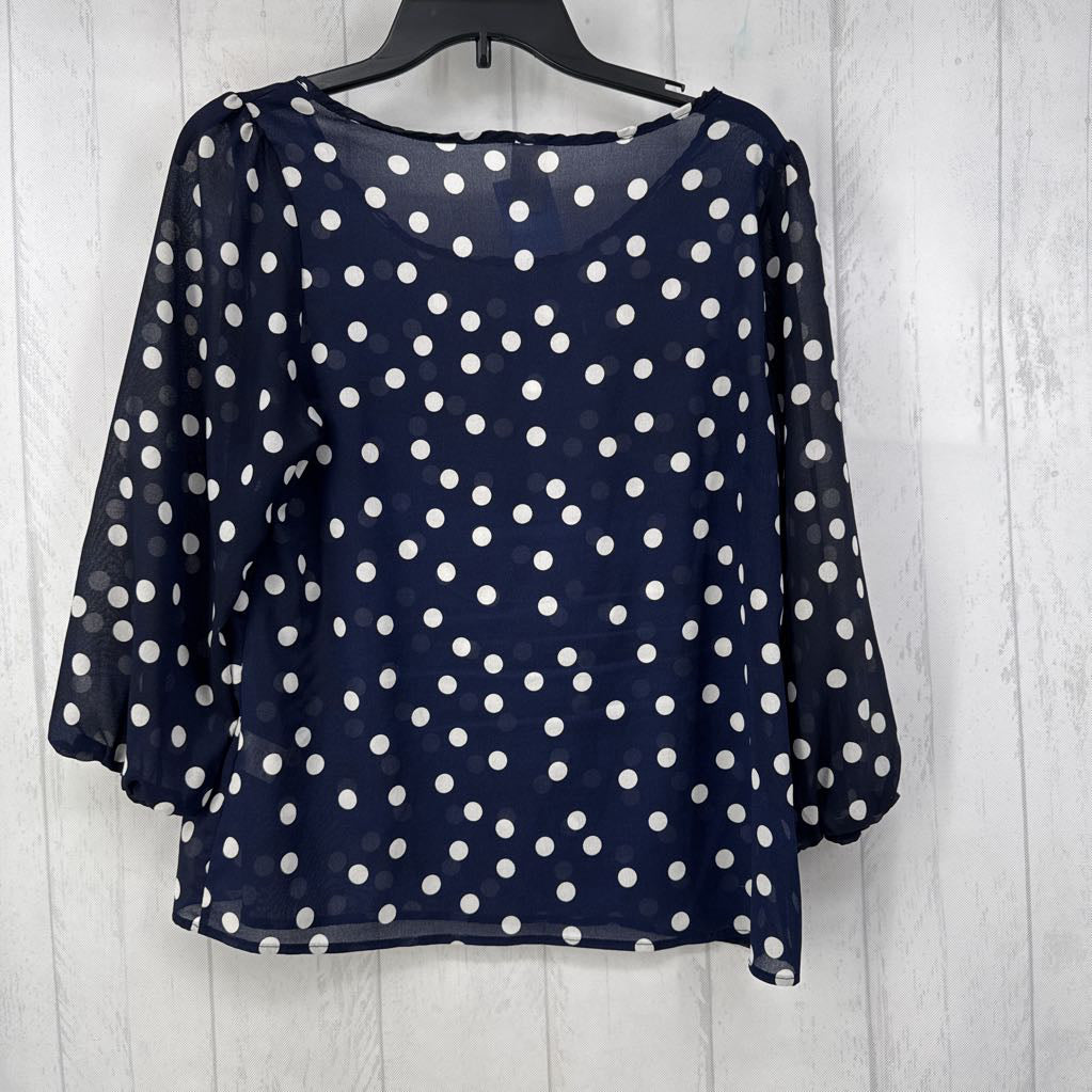 S semi sheer polka dot 3/4 slv top
