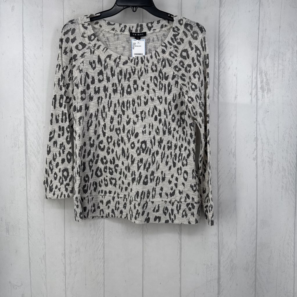 Sp animal print round neck 3/4 slv top
