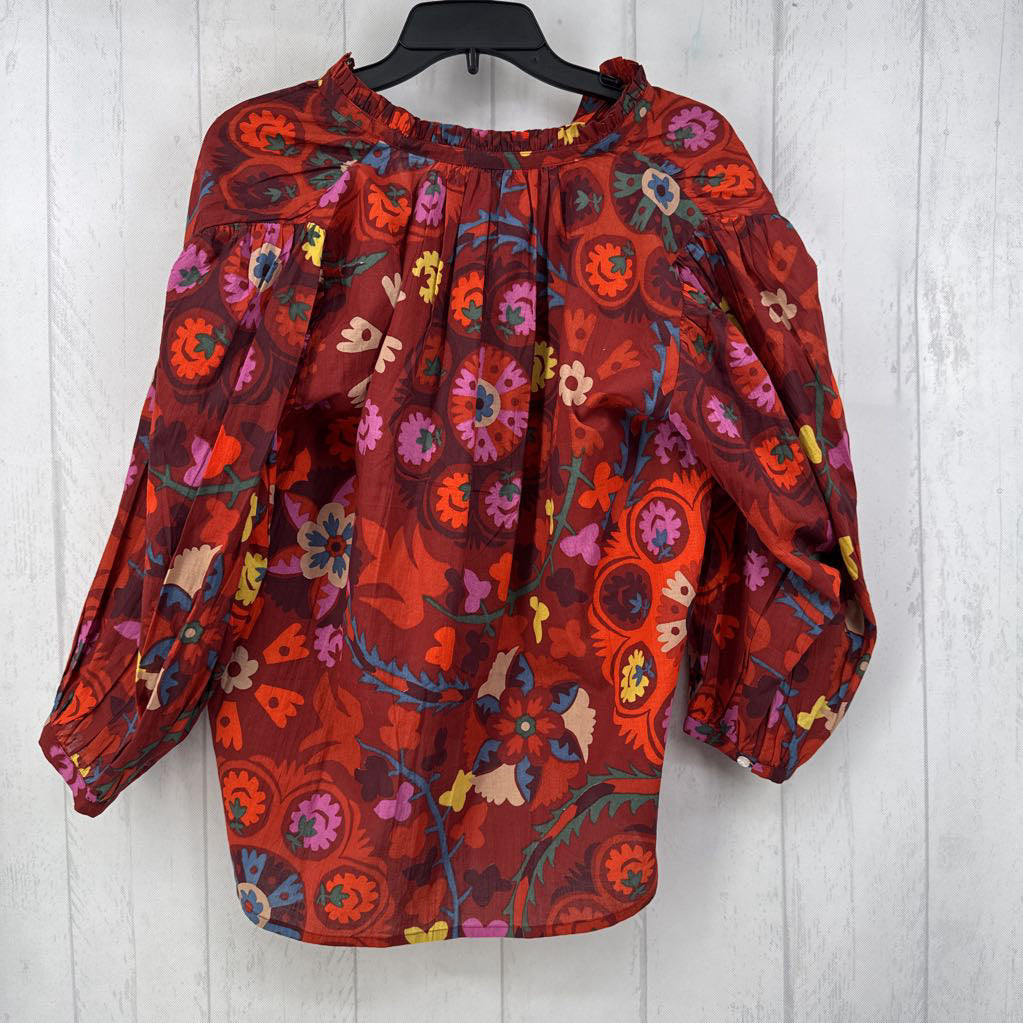 M split neck flo print 3/4 slv top