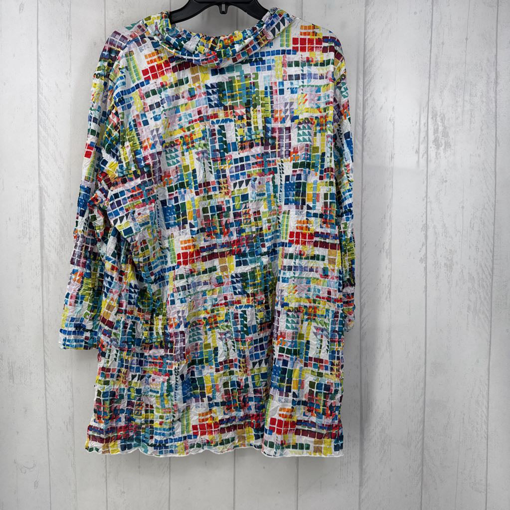 XL printed cowl neck 3/4 slv top