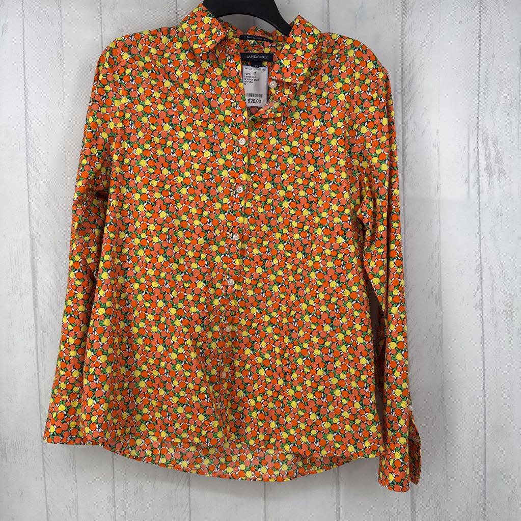 12 citrus print button down l/s top