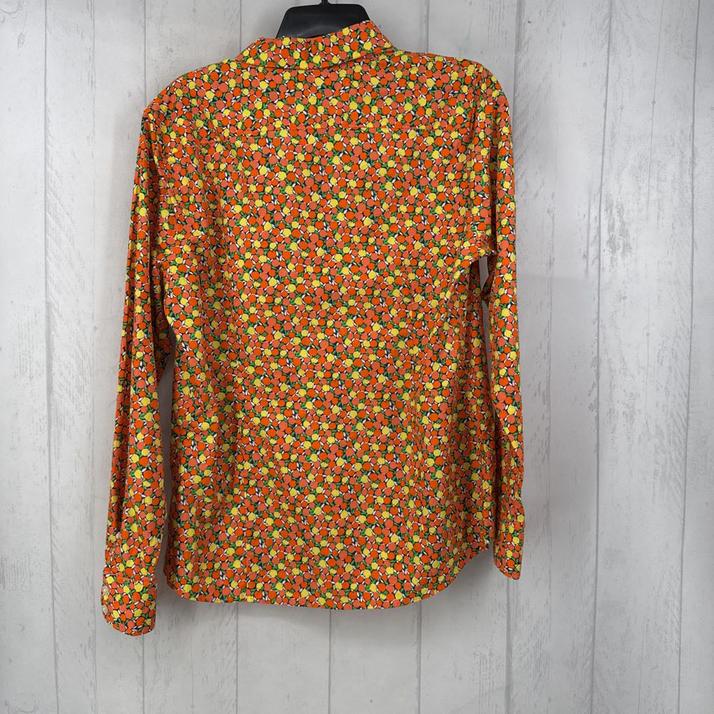 12 citrus print button down l/s top
