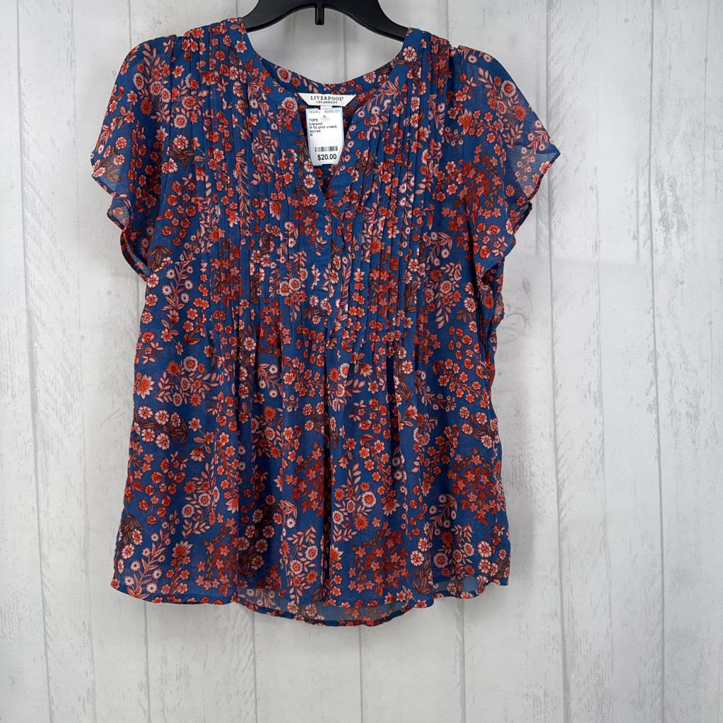 M flo print v-neck flutter slv top