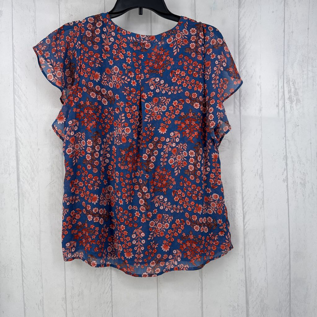 M flo print v-neck flutter slv top