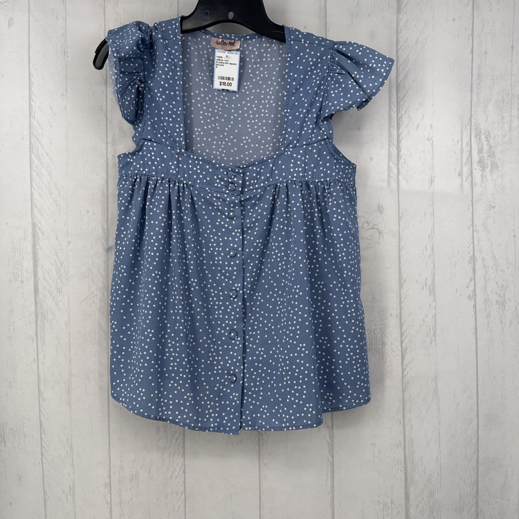 S polka-dot square neck flutter slv top