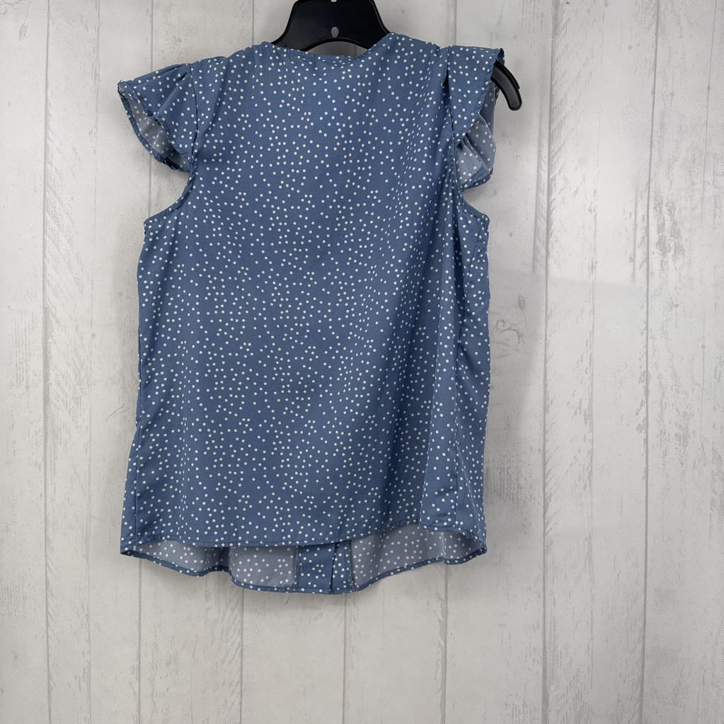 S polka-dot square neck flutter slv top