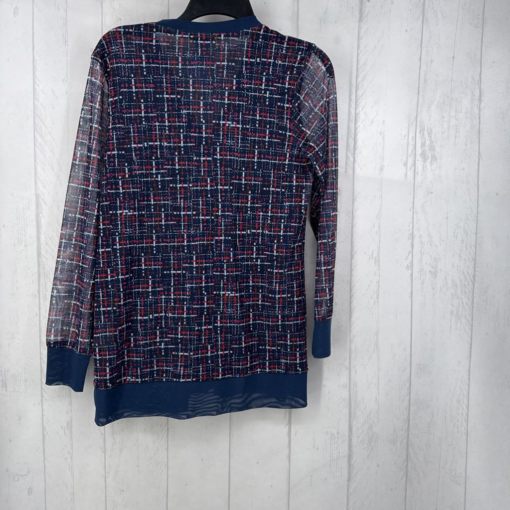 S mesh checkered button down cardi