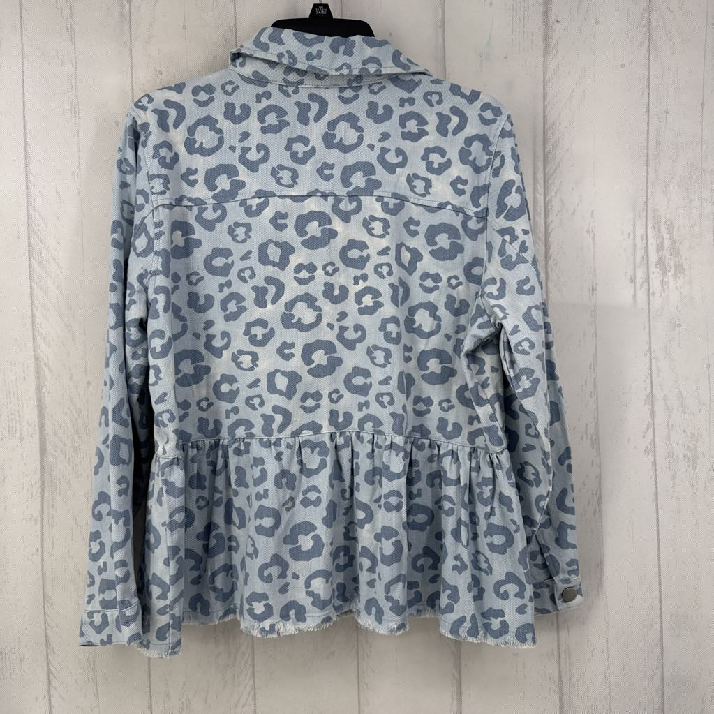M denim animal print peplum jacket
