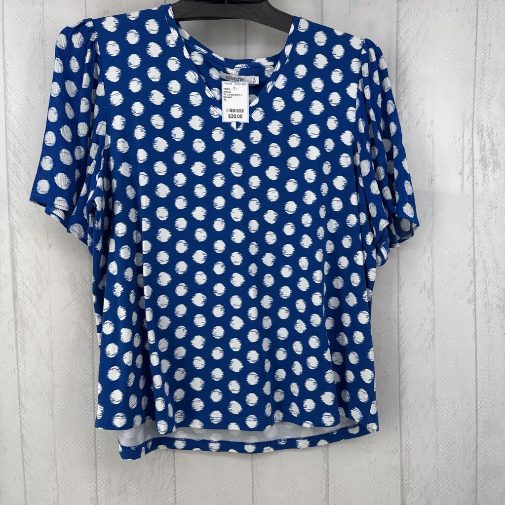 XL circle print v-neck flutter slv tee