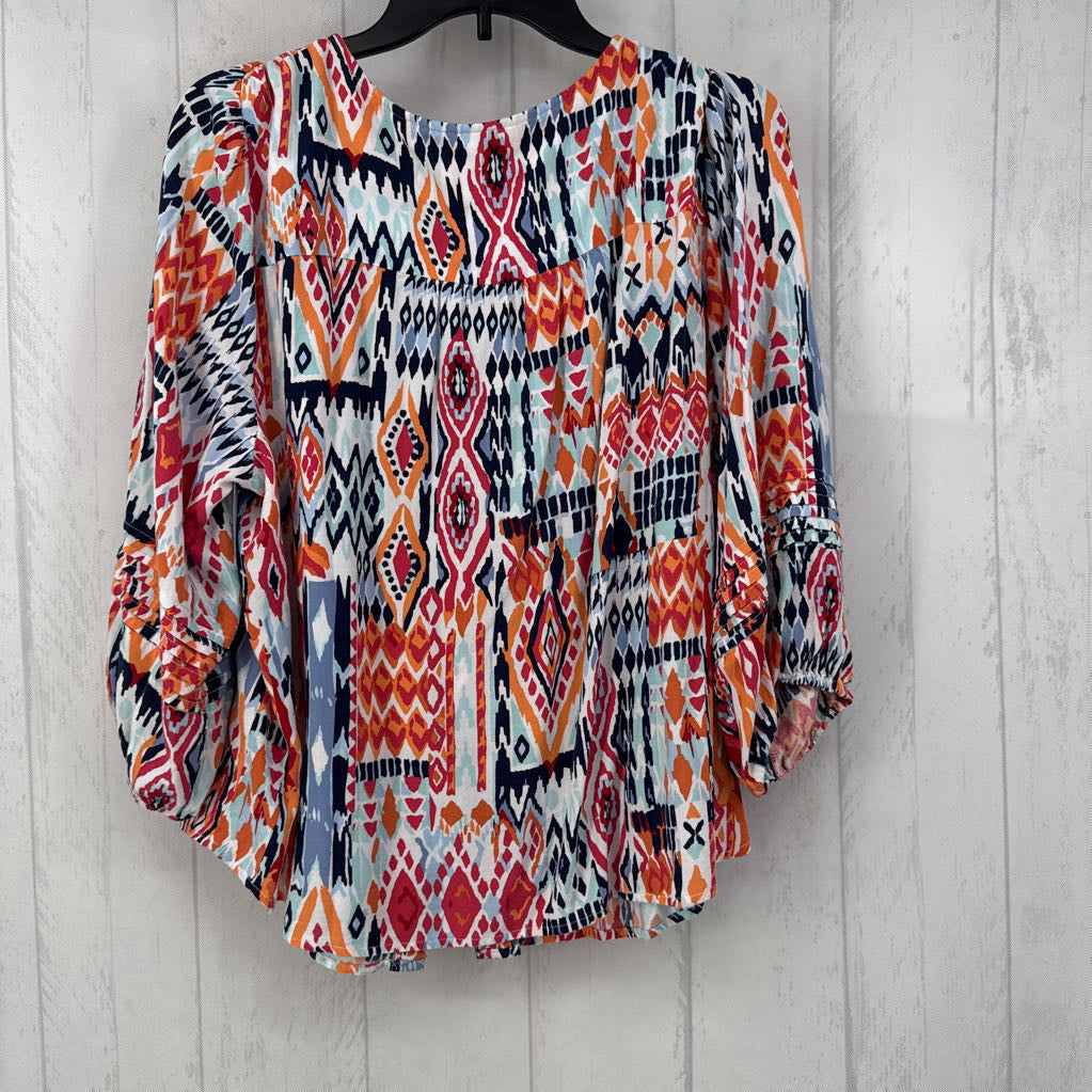 M printed button down 3/4 slv top