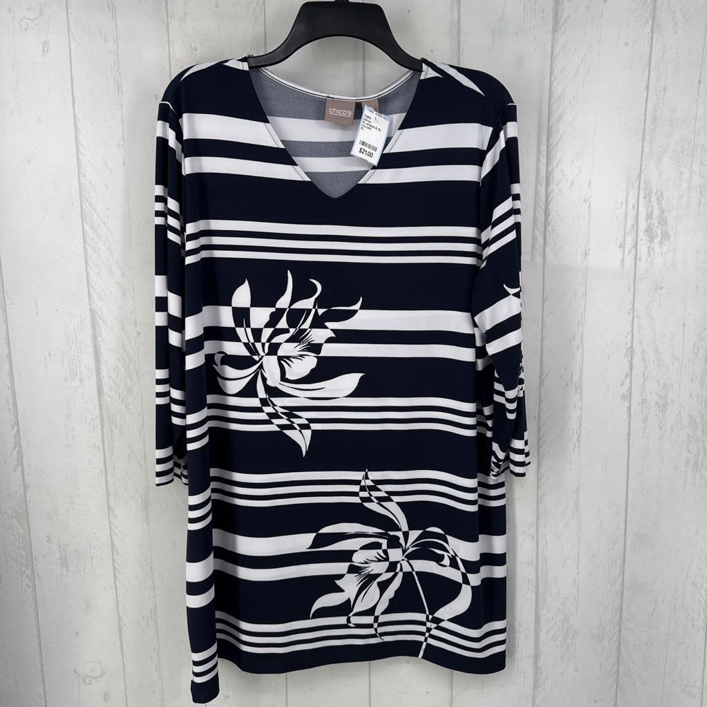 XL striped & flo print 3/4 slv tunic