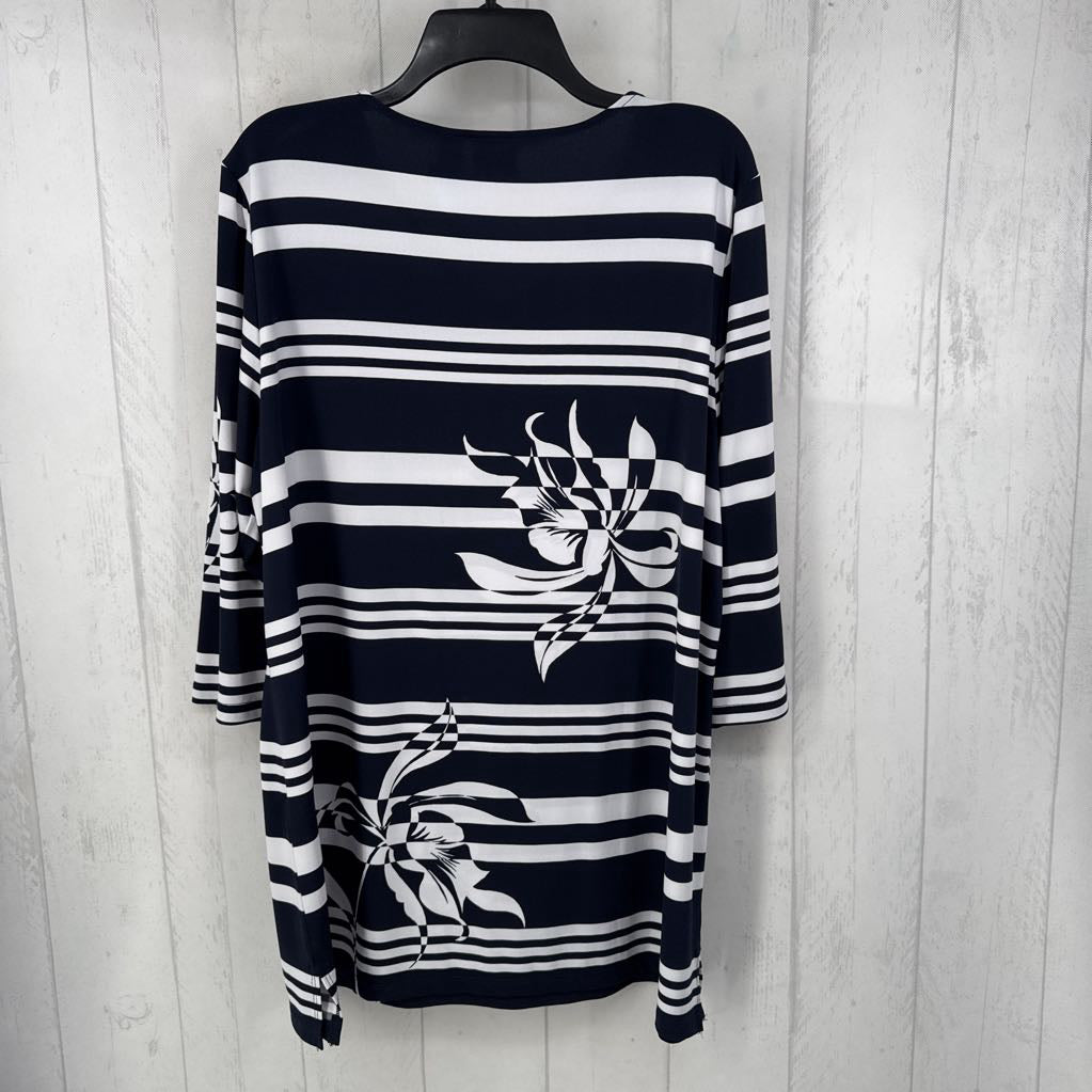 XL striped & flo print 3/4 slv tunic