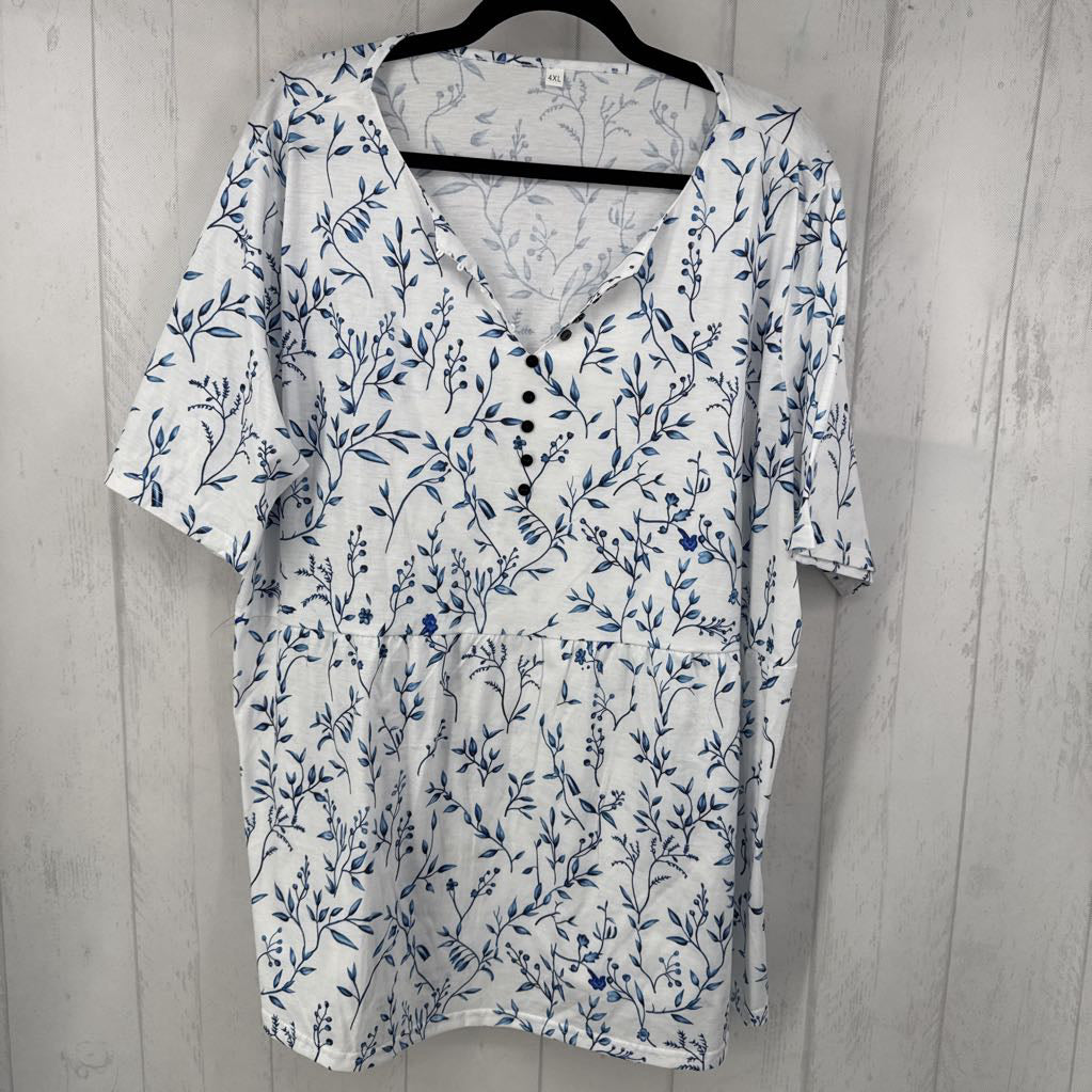 4XL flo print button front s/s peplum top