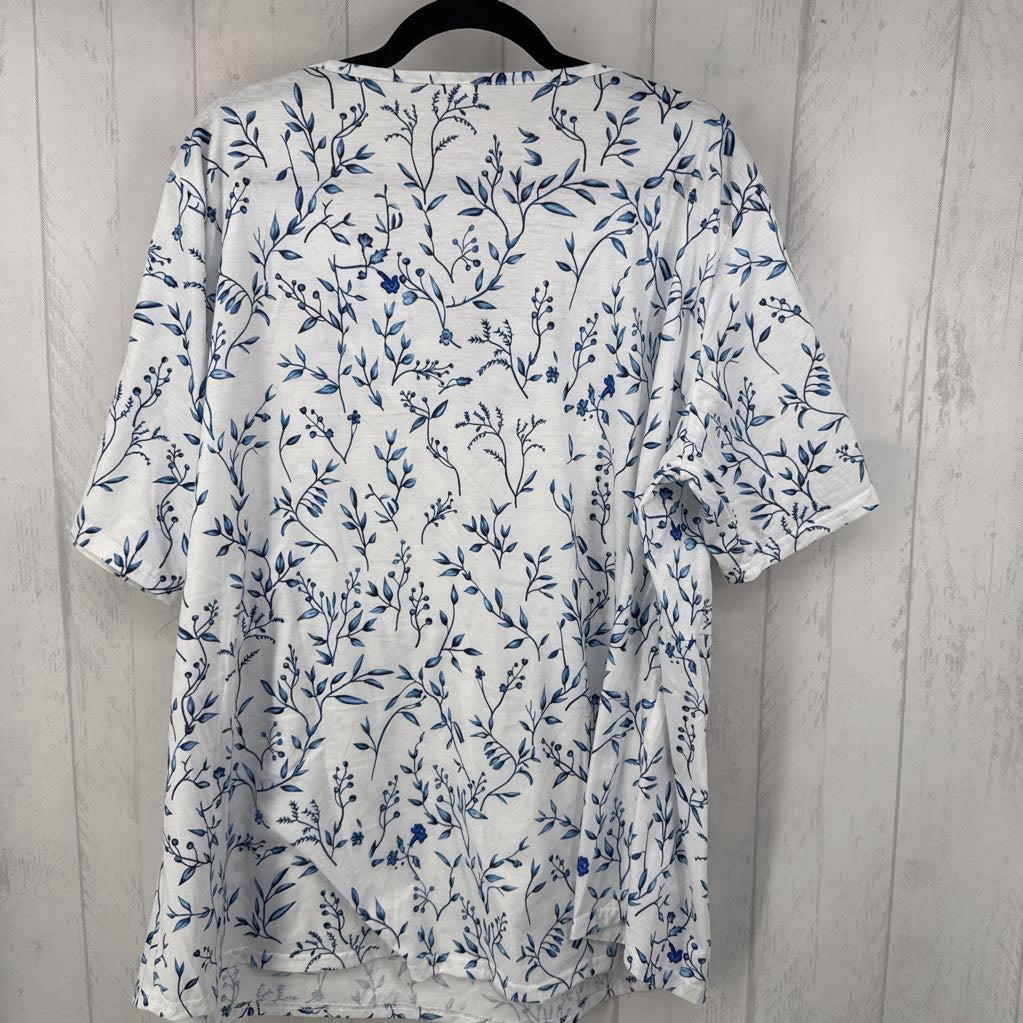 4XL flo print button front s/s peplum top