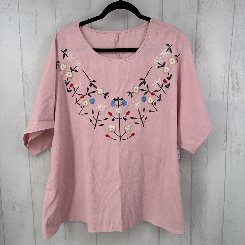 4XL embroidered flo s/s top