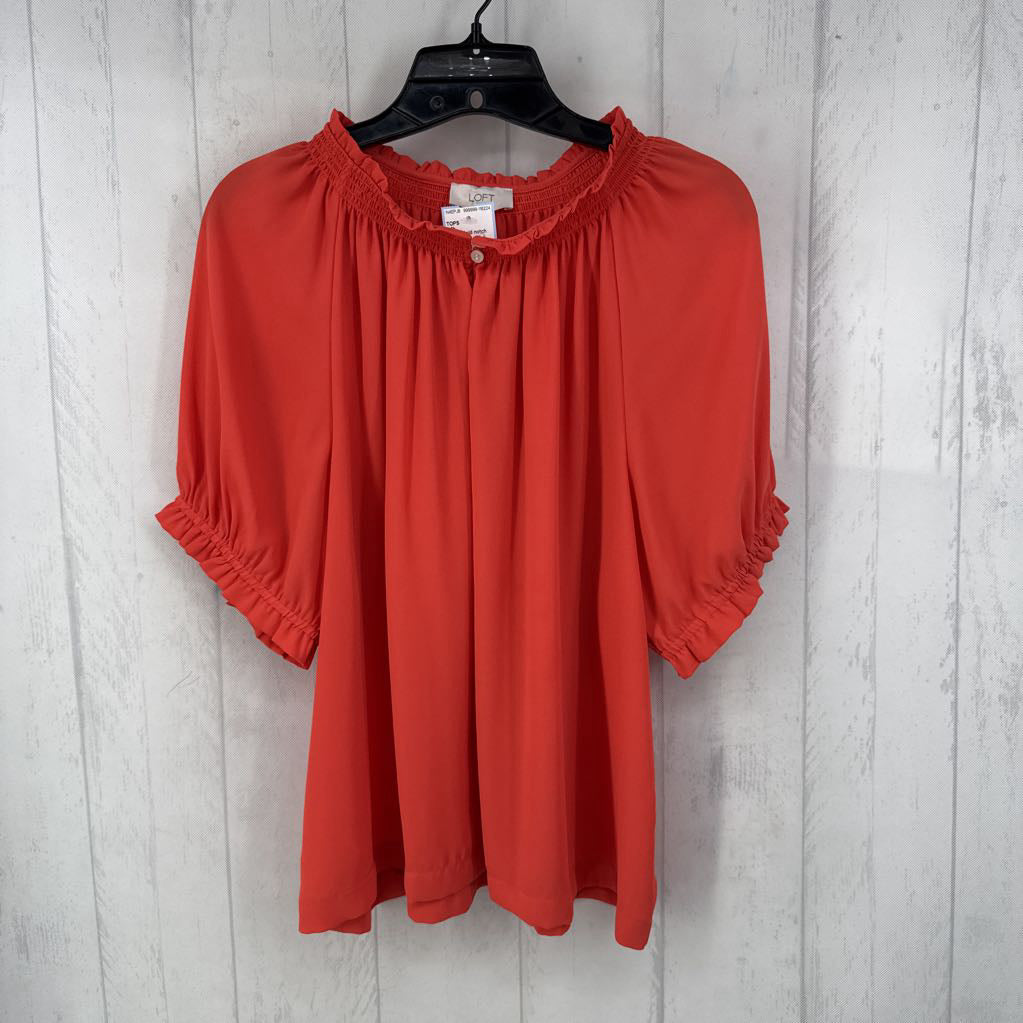 L smocked notch neck s/s top