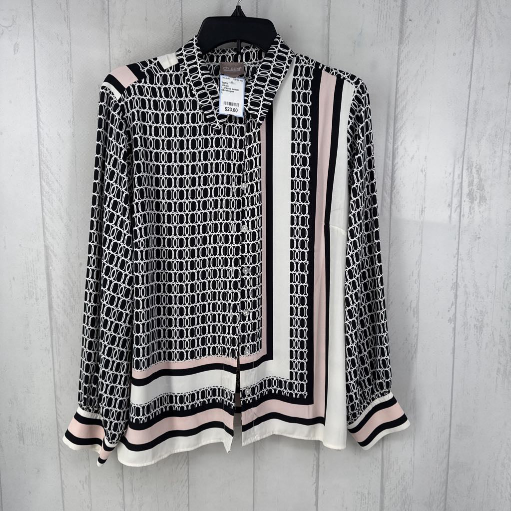 L printed button down l/s top